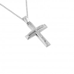 14k White Gold Cubic Zirconia Baptism Cross For Girl With Cumian Chain s251