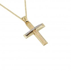 White Gold and 14K Gold Baptism Cross with Chain for Cumian Girl s252