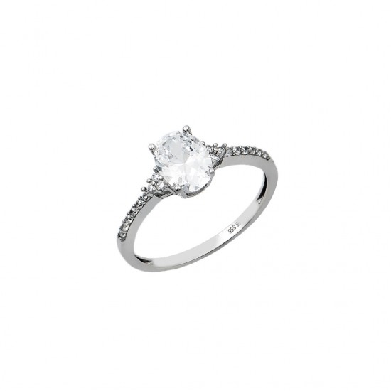 Single Stone Engagement Ring 14k White Gold With Cubic Zirconia d204