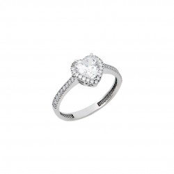 14k White Gold Heart Rosette Cumian Single Stone Engagement Ring d202