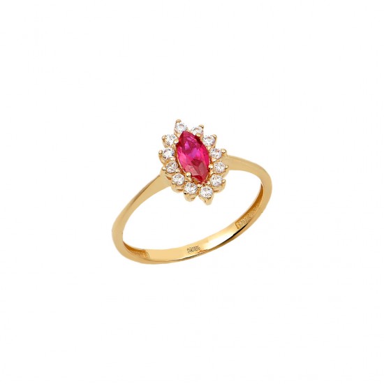 14k gold rosette ring with white and red zircons d213