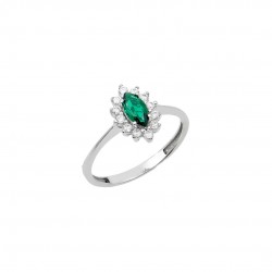 14K White Gold Rosette Ring With White and Green Cumin Zirconia d220