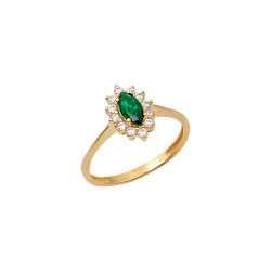 Rosette Ring 14K Gold With Green and White Cubic Zirconia D214