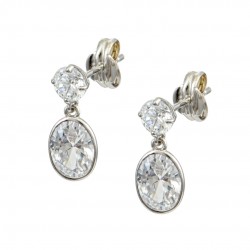 9K White Gold Semi-Dangle Earrings with White Zirconia sk247