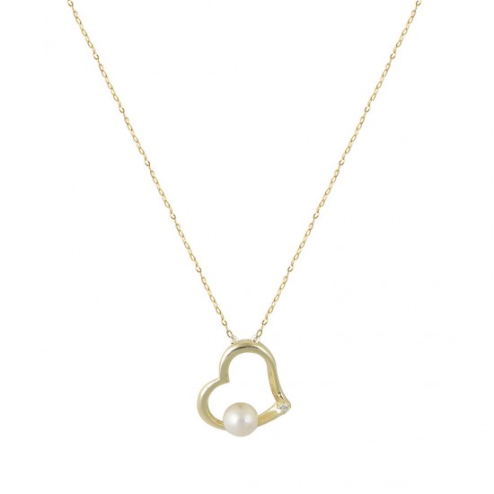 Heart Necklace 14K Gold With Cumian Pearl K135