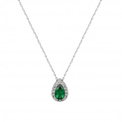 14K White Gold Rosette Necklace with Green Zirconia and White K158