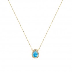 Necklace Gold 14k Rosette Drop With Blue Zircon ko146
