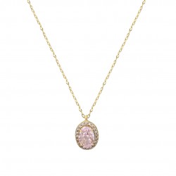 14K Gold Necklace with Rosette and Pink and White Zirconia K155