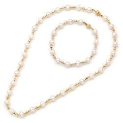 Fresh Water Pearl Necklace and Bracelet Set 7.0-8.0mm K14