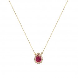 Necklace Gold 14k Rosette Drop With Zircon Red London ko147