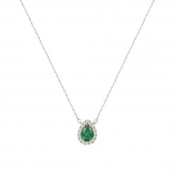 Rosette Drop Necklace 14K White Gold With Zircon ko153