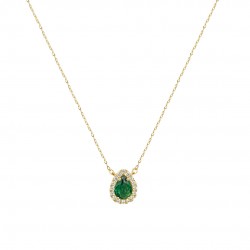 Necklace Gold 14k Rosette Drop With Zirconia Green London ko148