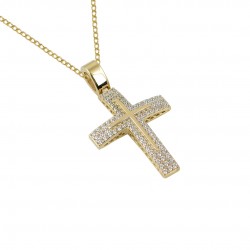 Baptism Cross Gold With Chain 14k for Girl with Zircon ST201