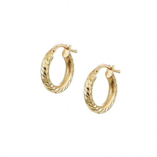 Hoop Earrings 14k Gold Carved Design sk218