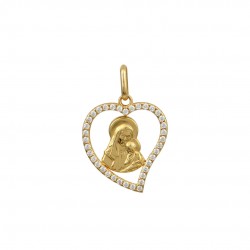 Virgin Mary Amulet 14K Gold With Zircon Heart f073