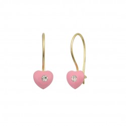 Children's 9K Gold Heart Dangle Earrings with Zirconia sk232