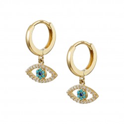14K Gold Hoop Earrings with Eye and Zirconia sk208