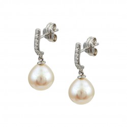 9K White Gold Semi-Dangle Earrings With Pearls and Zirconia sk249
