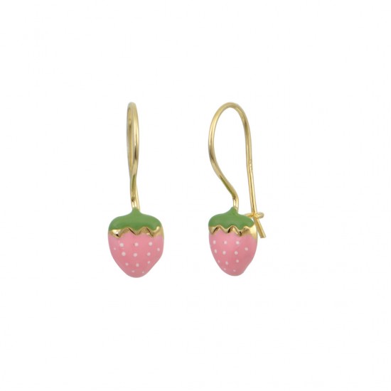 Children s 9K Gold Dangling Strawberry Earrings sk233