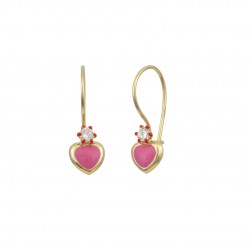 Children's 9K Gold Heart Dangling Zircon Earrings sk229
