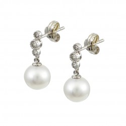 9K White Gold Riviera Earrings With Pearls and Zirconia sk252
