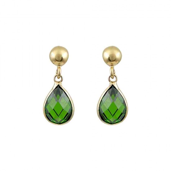 14K Gold Stud Earrings with Green Cubic Zirconia Drop sk197