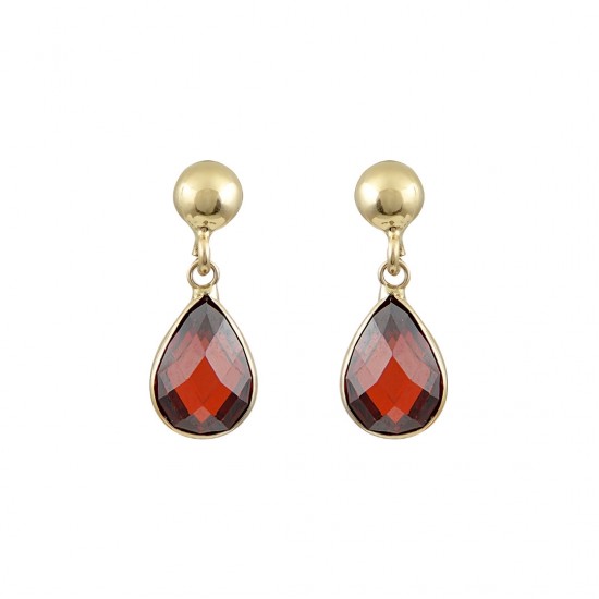 14K Gold Stud Earrings with Red Cubic Zirconia Drop sk198