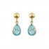 14K Gold Stud Earrings with Aqua Zirconia Drop sk199