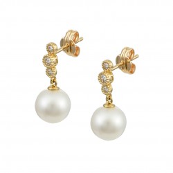 9K Gold Semi-Dangle Earrings With Pearls and Zirconia sk251