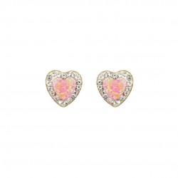Children's 9K Gold Stud Earrings pink heart and Zircon Heart sk203