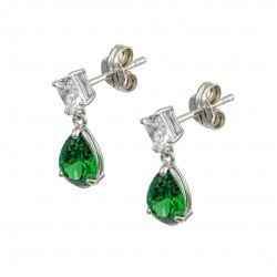 9K White Gold Semi-Dangle Earrings with Green and White Zirconia sk240