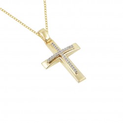 14k Gold Cross With Chain for Girl with Cubic Zirconia Bicolor S246