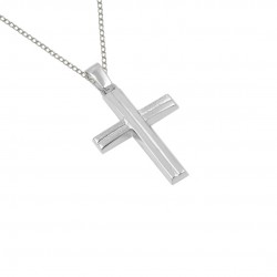 14k White Gold Boy's Baptismal Cross With Cumian Chain s247