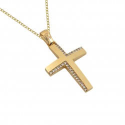 14k Gold Baptism Cross With Chain for Girl with Zirconia s210