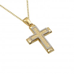 14k Gold Baptism Cross With Chain for Boy Double Sided Nativity s213