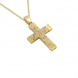 Σταυρός βάπτισης από Χρυσό 14 κ με Αλυσίδα για Κορίτσι Κουμιαν Διπλής Όψης s221