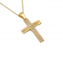 Σταυρός βάπτισης από Χρυσό 14 κ με Αλυσίδα για Κορίτσι Με Ζιργκον Κουμιαν s224