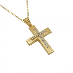 14k Gold Baptism Cross With Chain for Girl with Zirconia s209