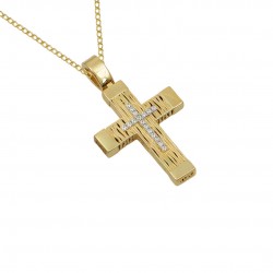 14k Gold Christening Cross with Chain for Cumian Girl Double Sided s221