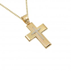 Σταυρός Αρραβώνα Βαπτιστικός Χρυσός Λευκόχρυσος  14κ Με Αλυσίδα Για Αγόρι σ233