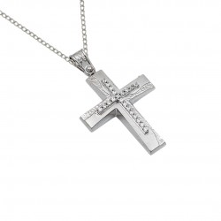 Baptismal Cross With Chain 14K White Gold For Cumian Girl s236