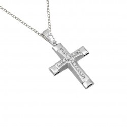 Baptismal Cross With Chain 14K White Gold For Cumian Girl s239