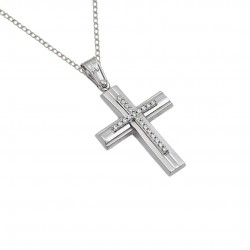 14k White Gold Christening Cross For Girl With Cumian Chain s240