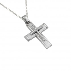 14k White gold and zirgonia baptism cross with Chain for Cumian Girl s234