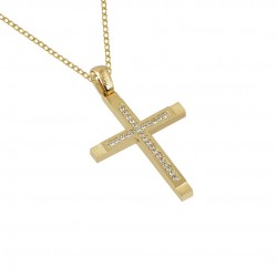 Gold Cross With Chain 14k with cubic zirconia ST204