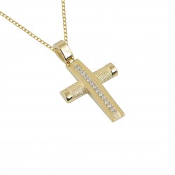 Gold Baptism Cross With Chain 14k for Cumian Girl ST205