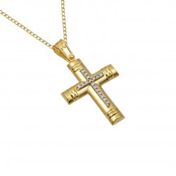 14k gold and white gold baptism cross with chain for girl s215