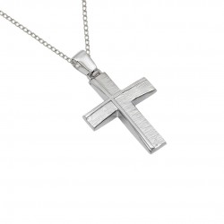 14k White Gold Double Sided Baptismal Cross With Cumian Chain s237