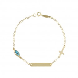 Identity Bracelet Gold 9k With Cross and Koumian Eyelet T070