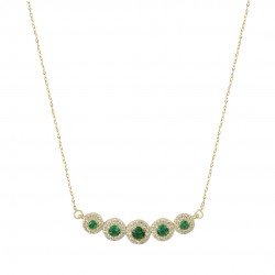 14K Gold Necklace With green and white Kuman gems K139